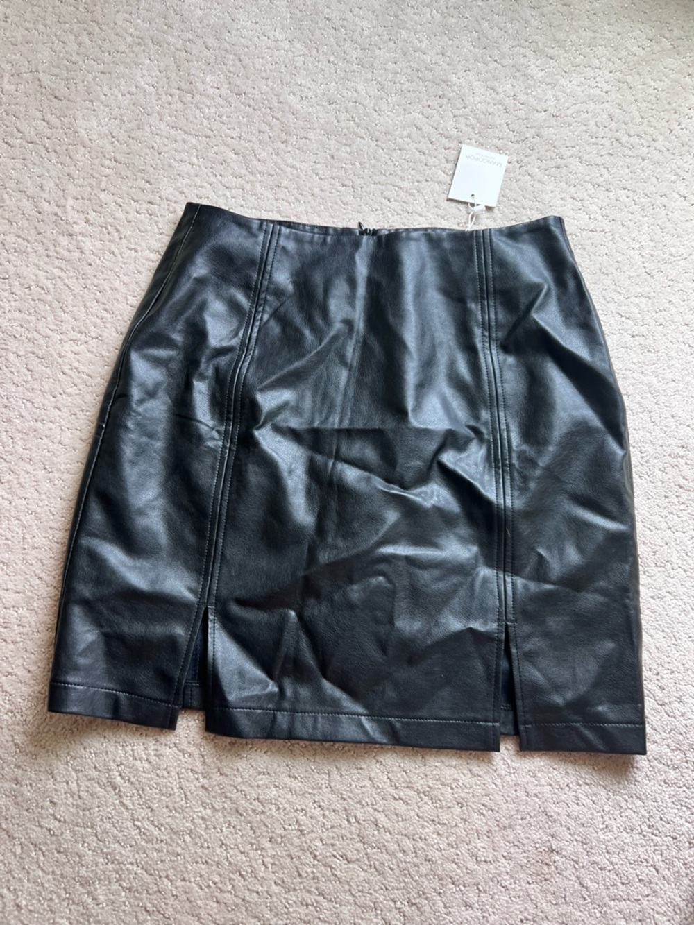 Women’s Black Faux Leather Pencil Skirt with Front Slits